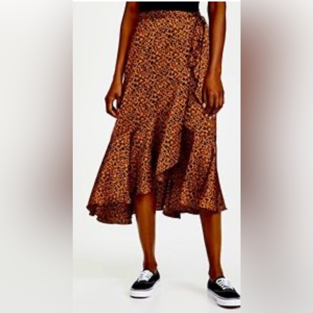 Scotch & Soda Rust and Black Leopard Maxi Wrap Skirt with Ruffle Tie Side